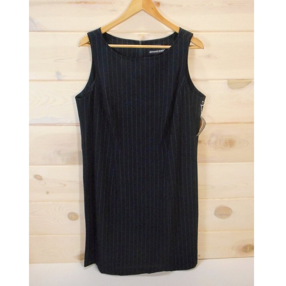 NWT Elemental Stretch Womens sz 16 Sleeveless Dress Navy Pinstripe Office Career